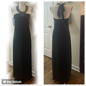 Fabulosity Black Maxi Bling Dress Stretch Gold Small S Sleeveless
